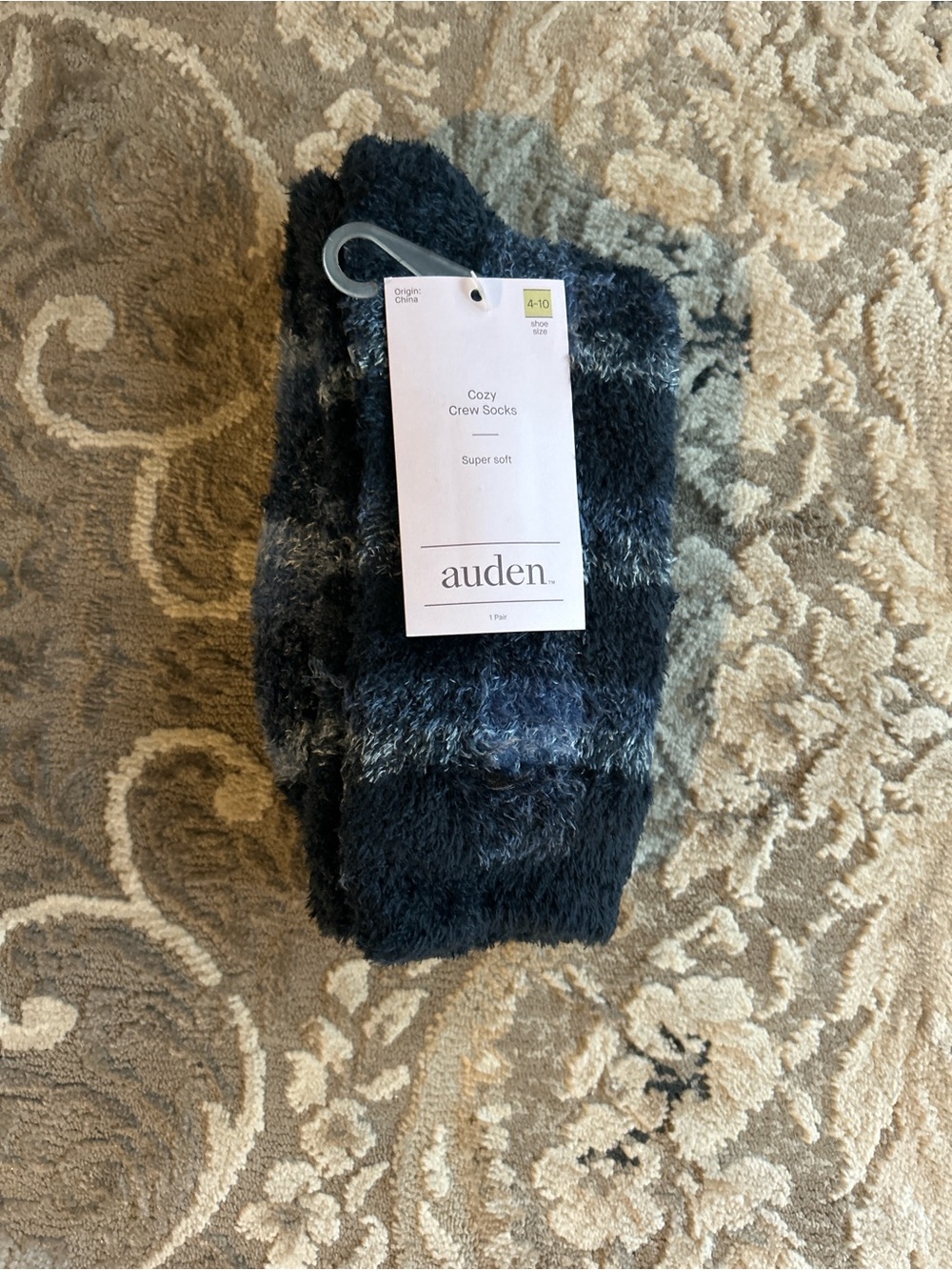 Auden Plush Crew Socks - Navy and Light Blue Stripes